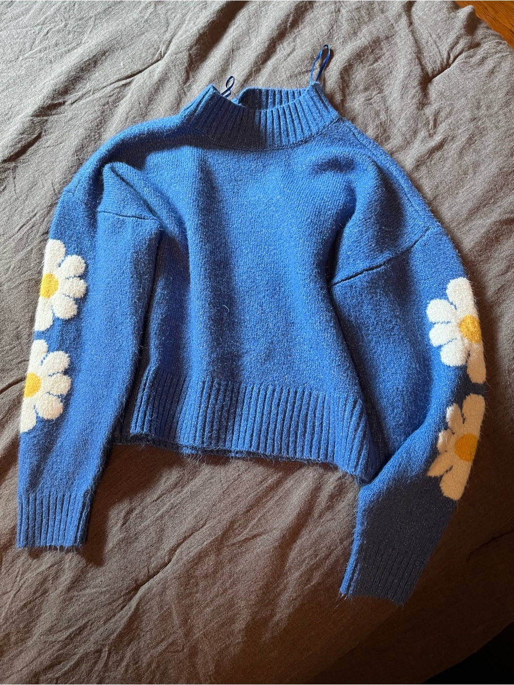 Ultra Flirt Blue Daisy Sleeve Turtleneck Sweater